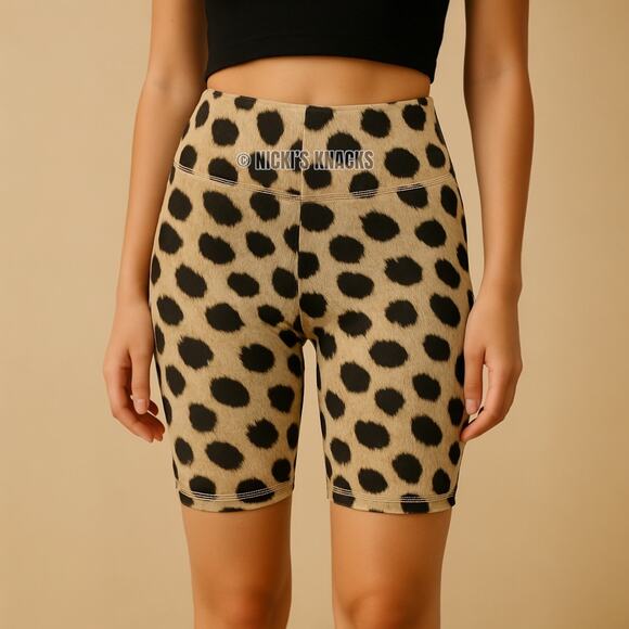 WeWoreWhat Leopard Print High Rise Stretch Bike Shorts Cheetah Tan Brown Size L - Picture 1 of 11